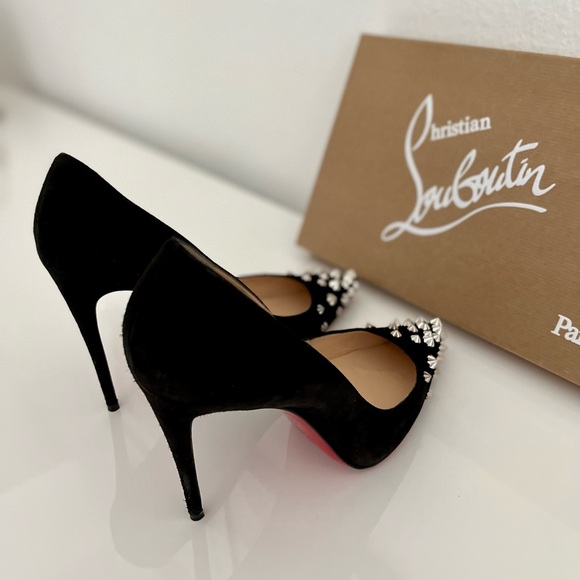 Drama Pump 100 Veau Velours Christian Louboutin Heels In Black/Silver, Size 38 - Picture 4 of 15